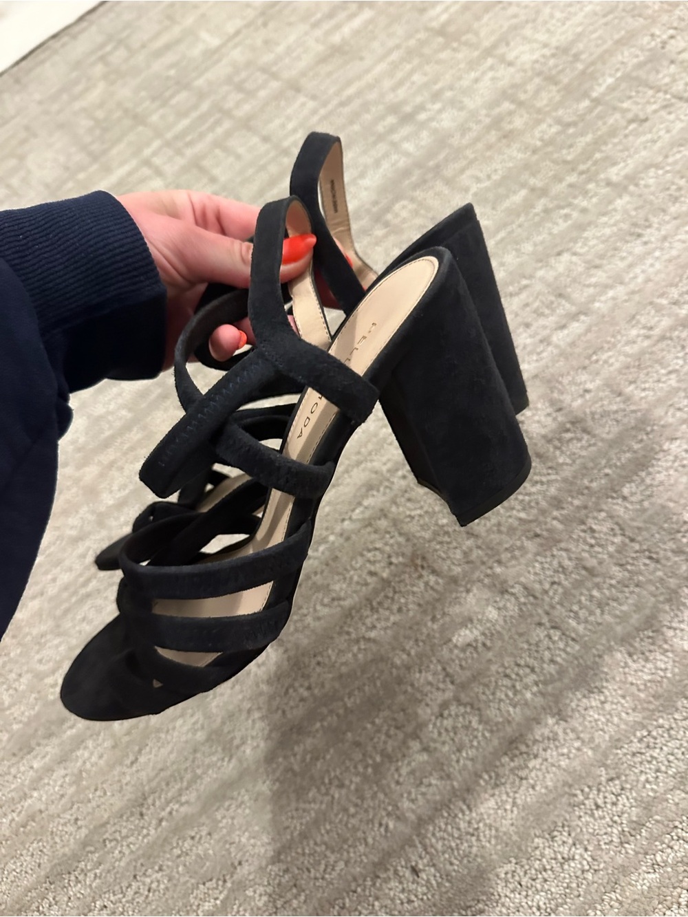 Pelle Moda Black Suede Strappy Block Heel Sandals
